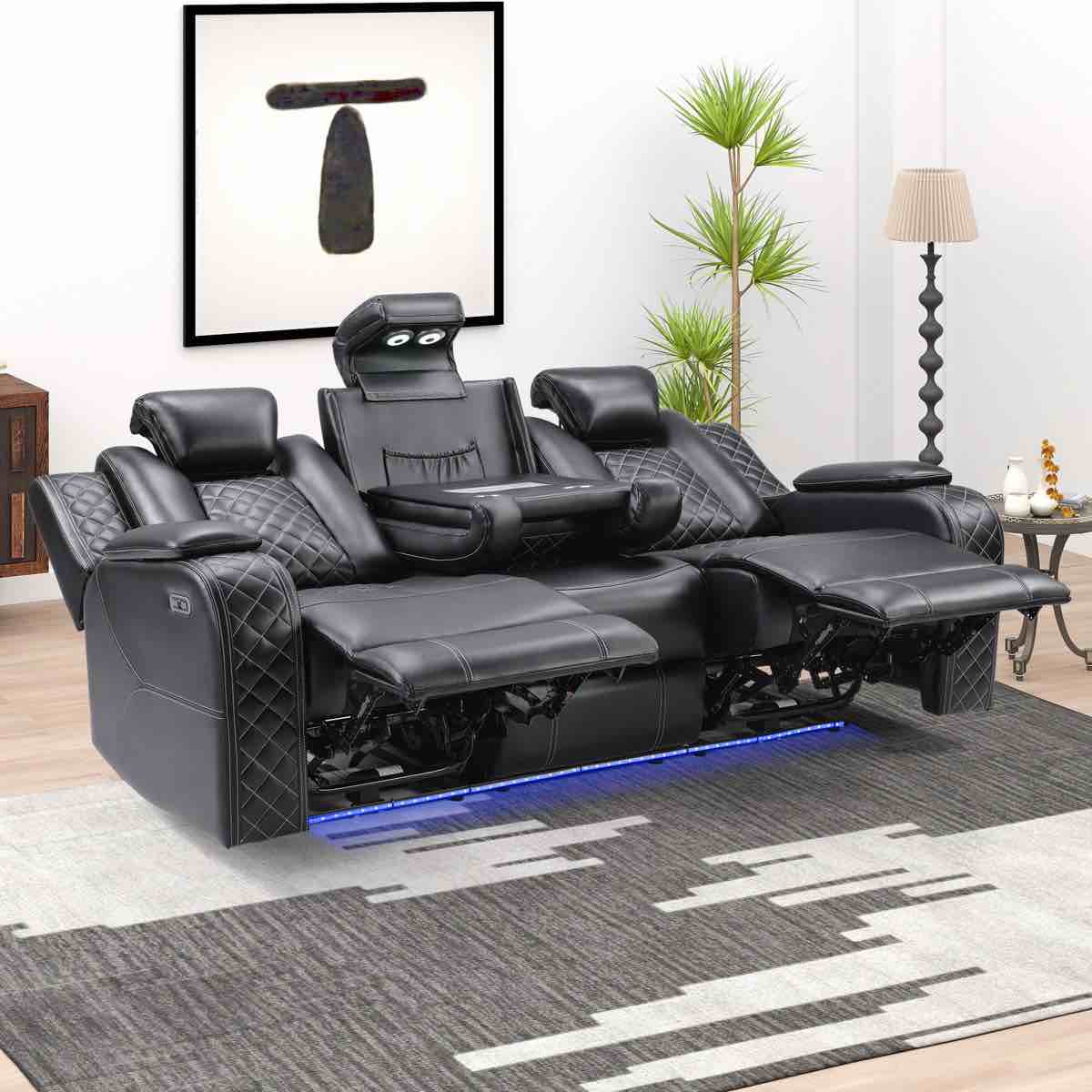 Lamica 83.4'' W Breathable Leather Power Reclining Sofa with Adjustable Headrest & USB and Plug 39'' H X 83.4'' W X 37.8'' D