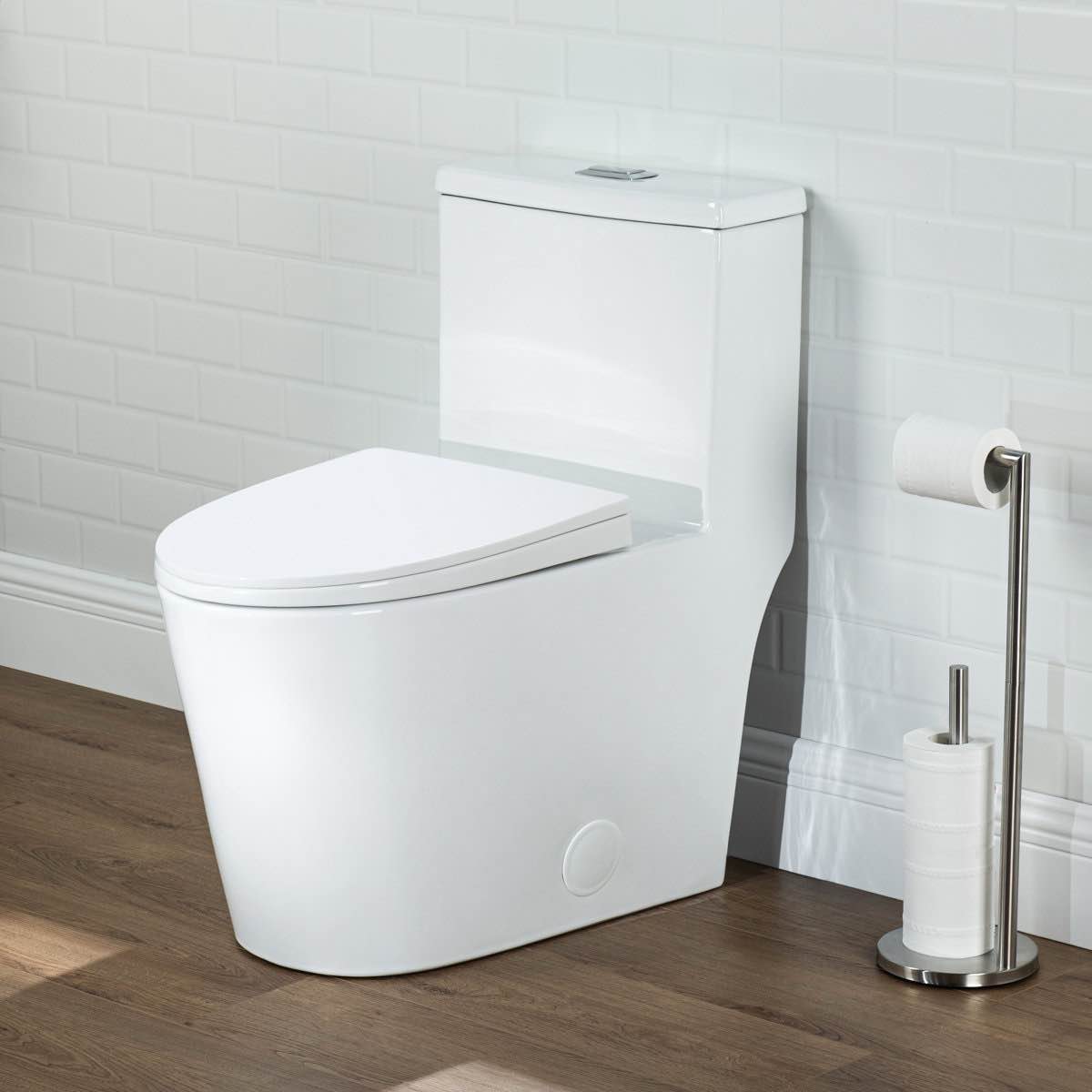 17" comfort height standard toilet, dual-flush modern elongated one-piece toilet with glazed surface (new in box) 25.39'' h x 14.1'' w x 27.2'' d
