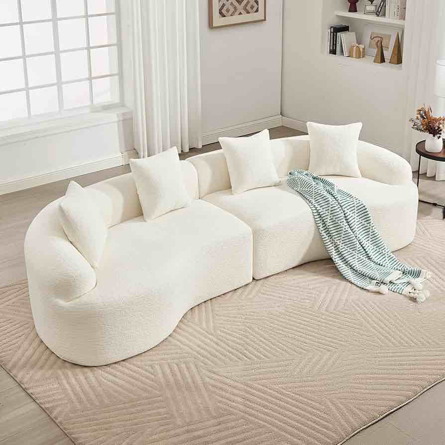 110" Oversized,Modern Chenille 4-Seater Curved Cloud Couch 39.4"D x 110.2"W x 25.6"H  (May need lite dusting) 