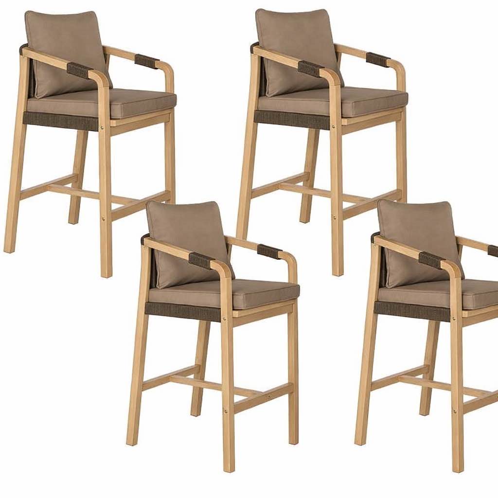 Set of 4 Porto Coastal 26" Light Teak and Acacia Wood Outdoor Bar Stools (New in Box)  38.19 (H) x 20.5 (W) x 22.83 (D)