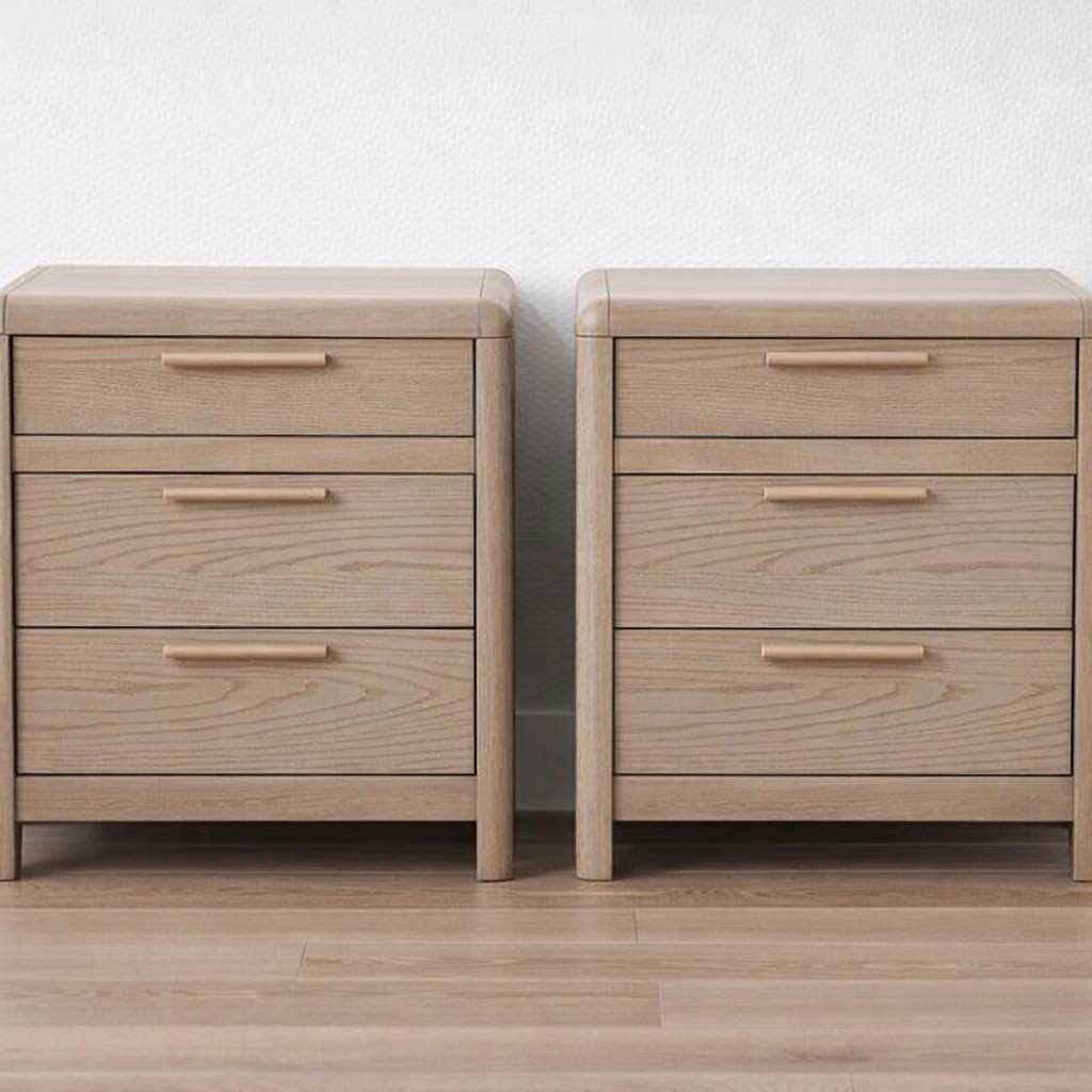 Set of 2 Furano Three Drawer Wood 28in Nightstand