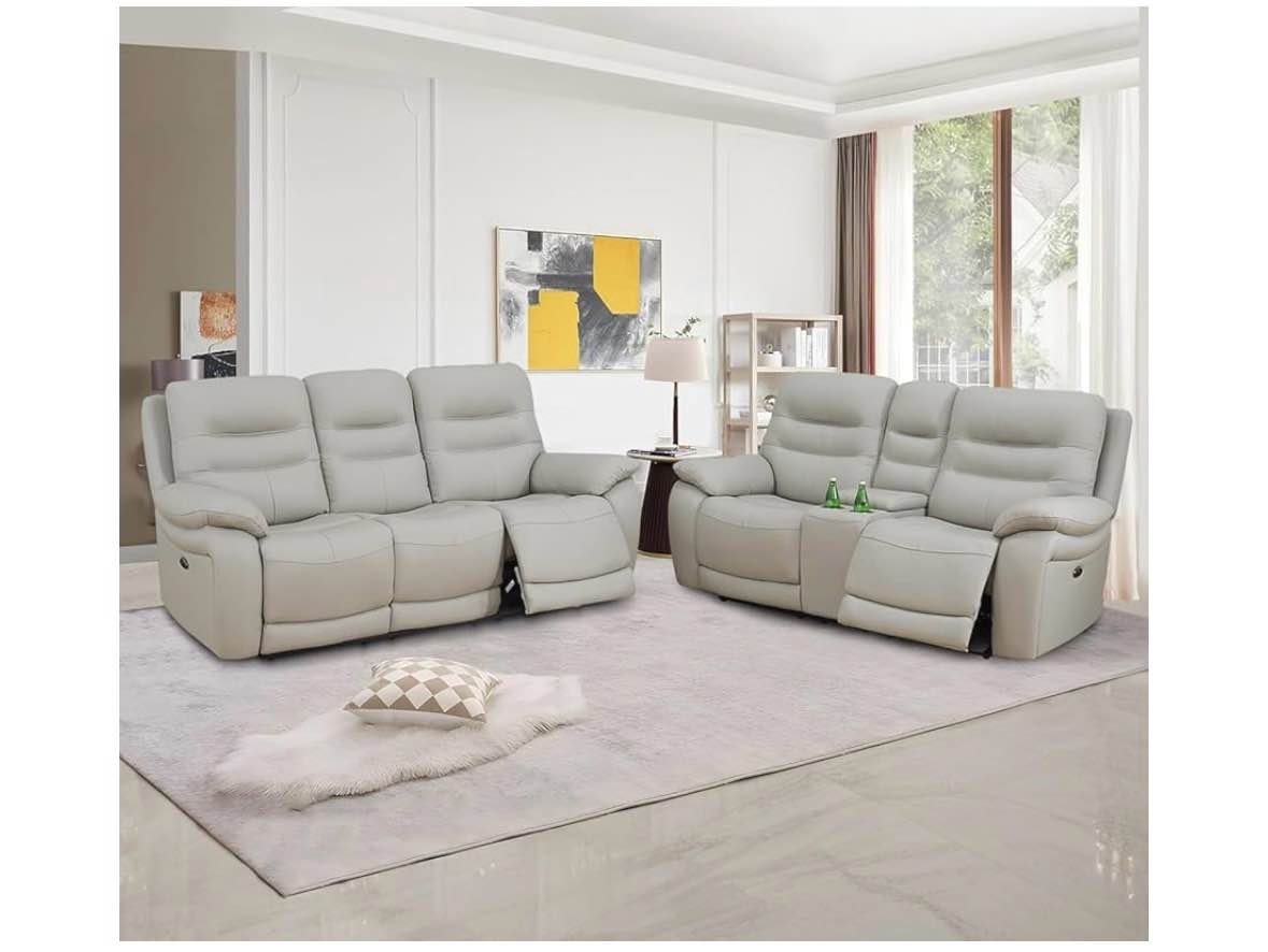 Genuine Leather Recliner Couch Set, Living Room Furiture Set,Power Reclining Sofa Set 