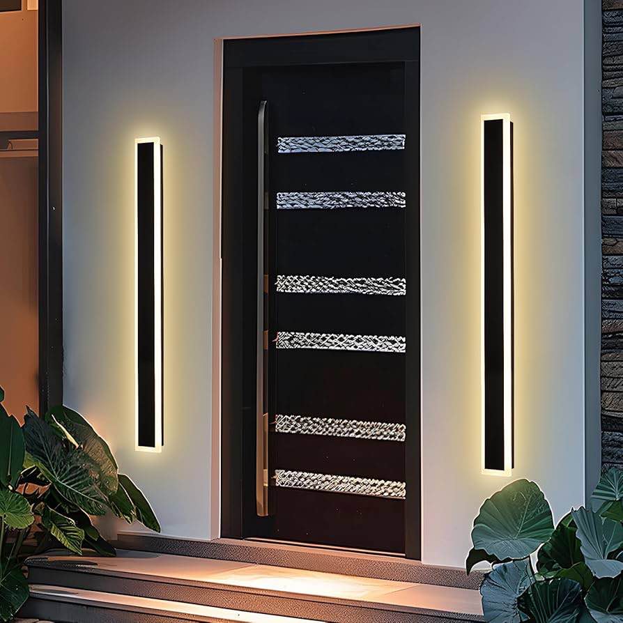 2 pack outdoor long wall lights 60in modern exterior led linear wall sconce, black wall-mounted led