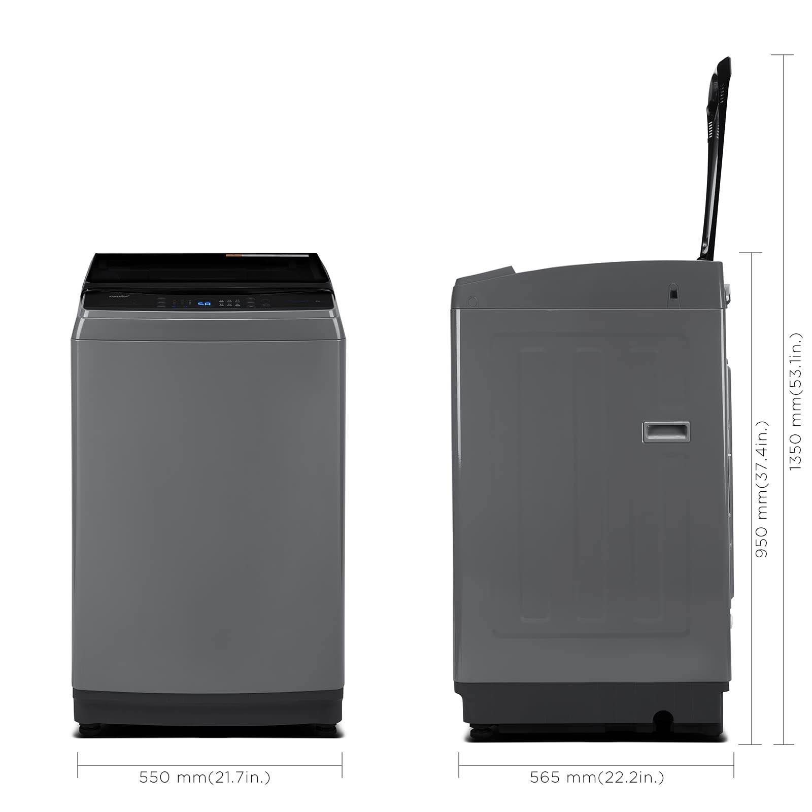 Condition photo showing New/Like New for comfee washing machine 2.4 cu.ft led portable washing machine and washer lavadora portátil compact laundry, 8 models, environmentally friendly, child lock for rv, dorm, apartment magnetic gray