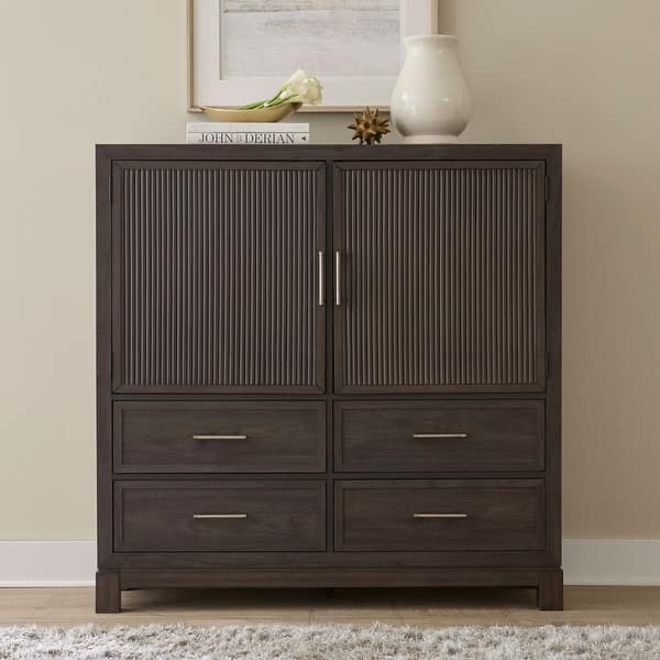 Solid Wood Modern Edge Dressing Chest (minor cosmetic damage to bottom frame, wood cracked but does not affect function) 54 in. W X 18 in. L X 18 in. D X 54 in. H