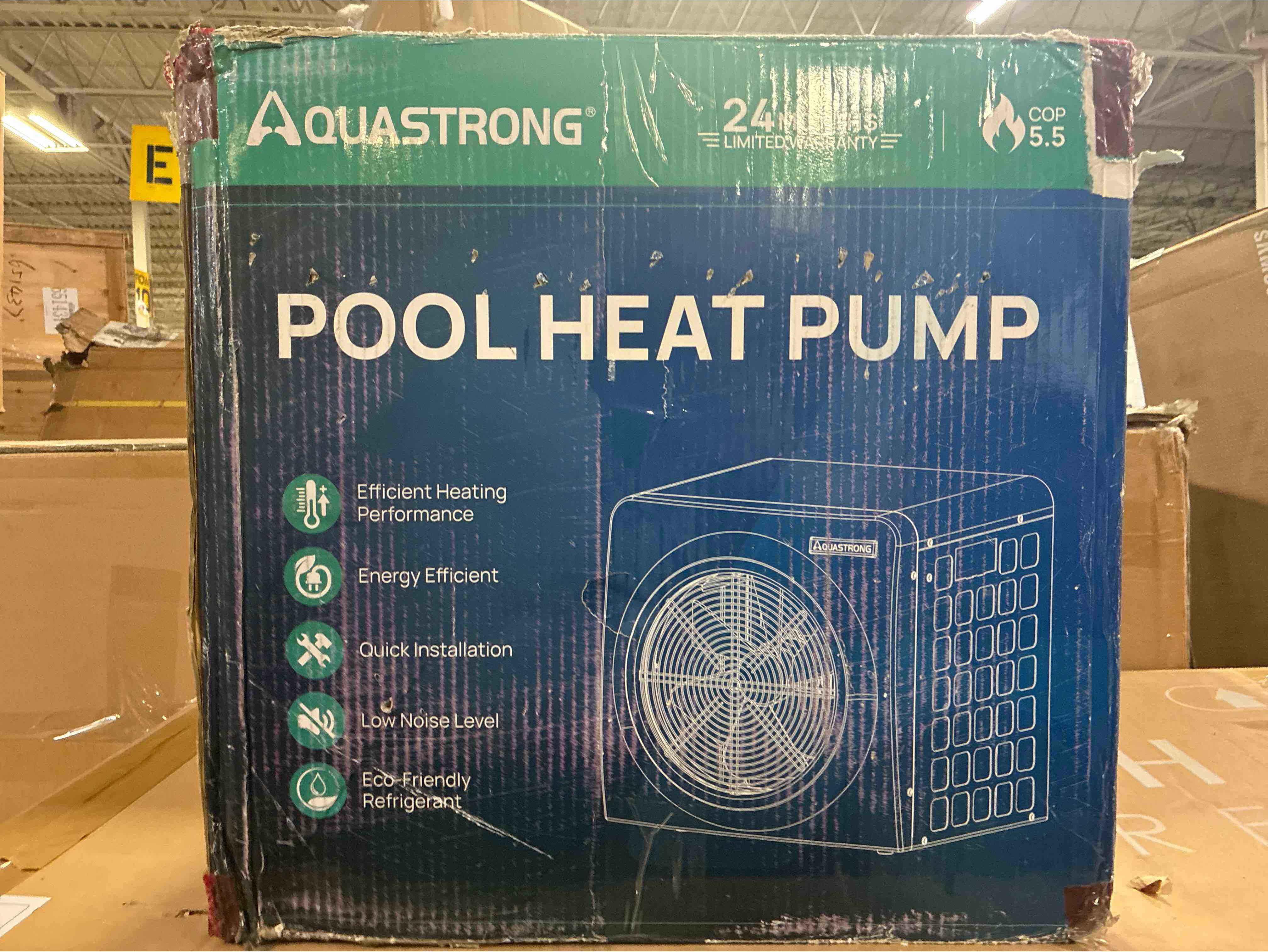 Condition photo showing New/Like New for aquastrong swimming pool heat pump,electric pool heater for above ground and inground pool,heating and cooling pool heater pools up to, 5000 gallons