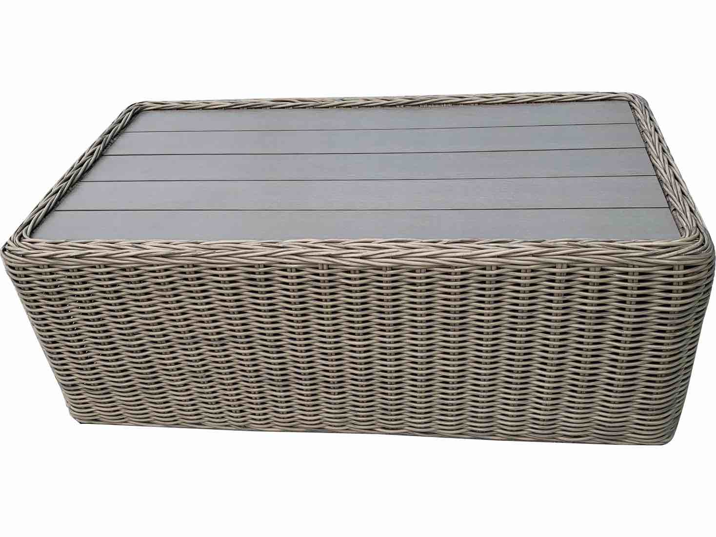 Teva Tulum Rectangle Oyster Beige Multi-tone Wicker Outdoor Coffee Table with Aluminum Top. 47.6''W x 26.3''D x 18.1''H