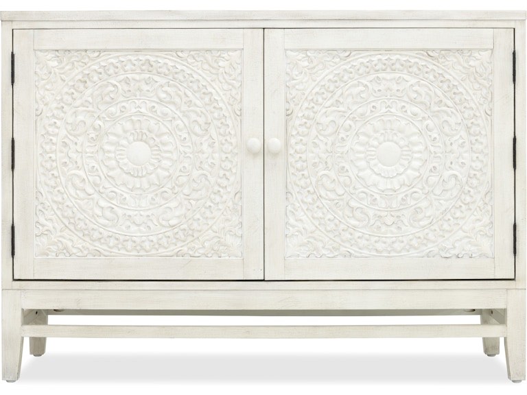 Condition photo showing New/Like New for hooker furniture off white matisette lace carved 2 door chest sideboard with wooden knobs. width: 54 1/4 (137.8 cm)  depth: 21 1/2 (54.6 cm)  height: 38 1/4 (97.2 cm)