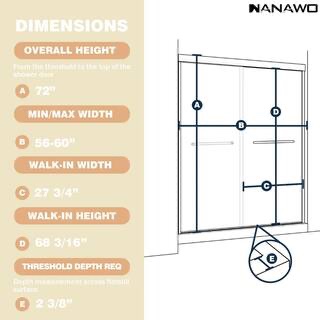 Condition photo showing New/Like New for 60 in. w x 72 in. h double sliding framed shower door in chrome with 5/16 in. crystal clear glass