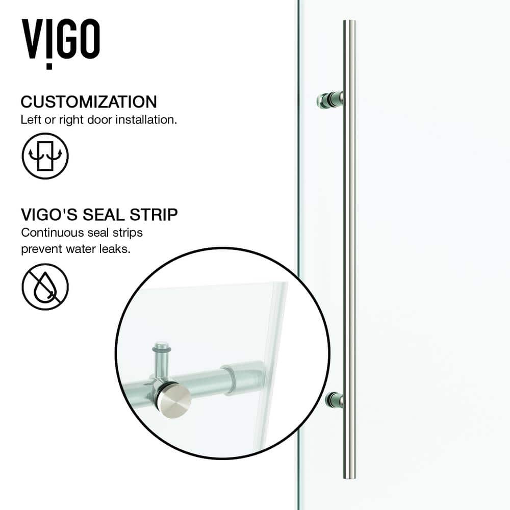 Condition photo showing New/Like New for vigo elan e-class 52 to 56 in. w x 76 in. h sliding frameless shower door in stainless steel with 3/8 in. clear glass-vg6021stcl5676
