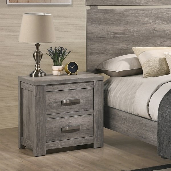 roundhill furniture 24.4in floren contemporary weathered gray wood two-drawer nightstand