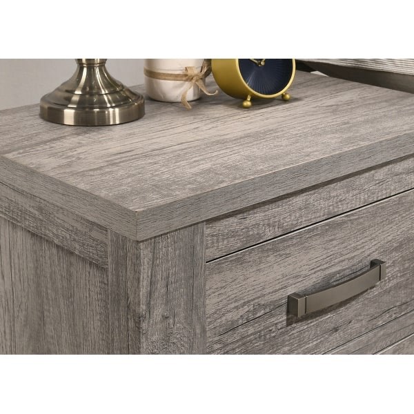 Condition photo showing New/Like New for roundhill furniture 24.4in floren contemporary weathered gray wood two-drawer nightstand