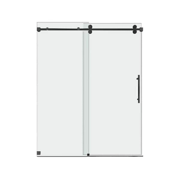 60 in. w x 76 in. h sliding frameless shower door with 3/8 in. clear glass in matte black bypass shower enclosure - bupass slidind door only, other panels sold separately
