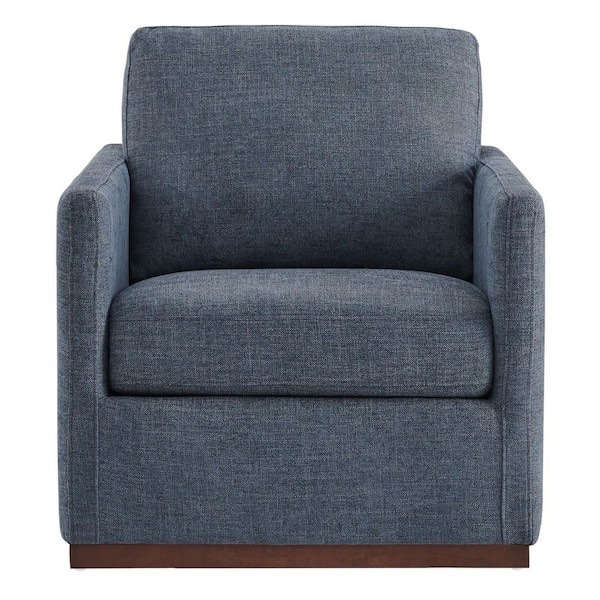 Condition photo showing New/Like New for kyle blue polyester 30in swivel mid century accent chair - dimensions: h 33.9 in, w 29.9 in, d 33.1 in