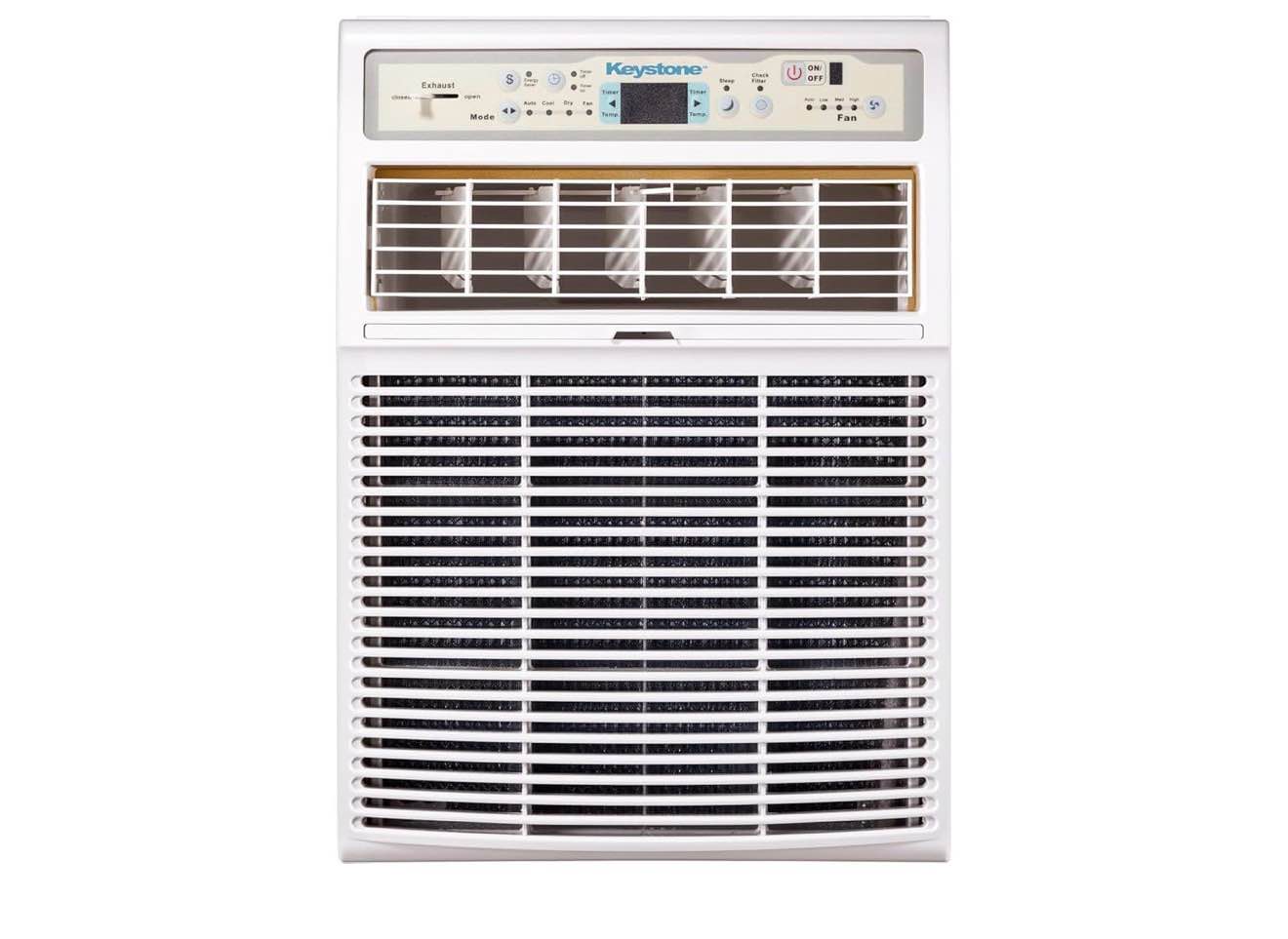 keystone 8,000 btu slider window air conditioner and dehumidifier, 115v air conditioner window unit for bedroom, living room, and small-medium sized rooms up to 350 sq.ft., 4-way air direction control, replacement box, has been used
