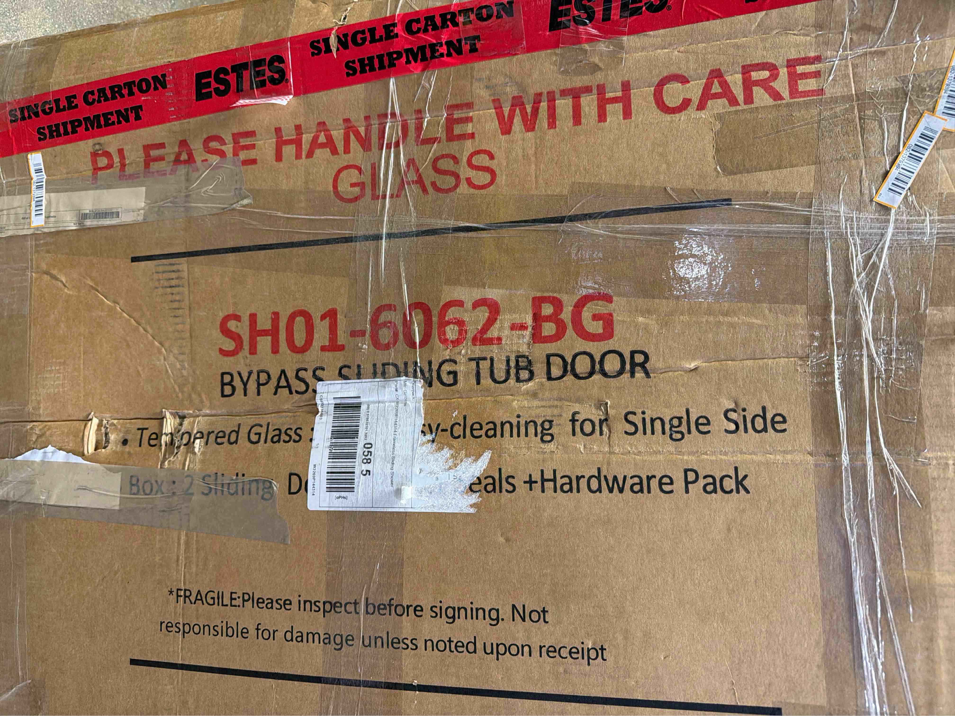 Condition photo showing New/Like New for brushed gold shower door tub with 3/8 (10mm) clear sgcc tempered glass,56-60 w x 62 frameless double sliding bathtub soft close glass shower door,anti-rust dual stainless steel handles