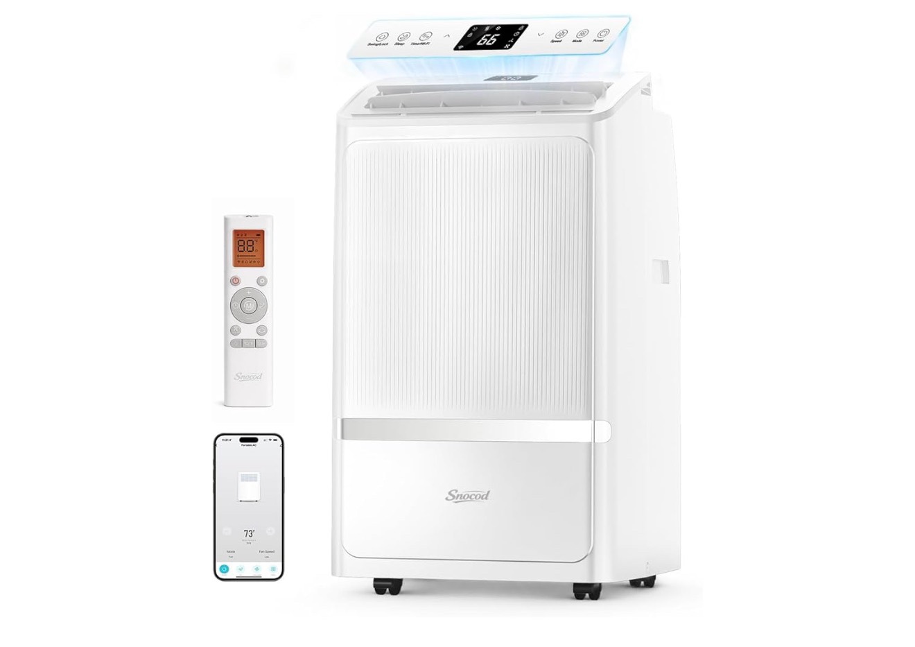 16,000 btu portable air conditioner, cooling for 800 sq ft, 5-in-1 with drainage-free cooling, fan, dehumidifier, sleep mode, app & remote control, window installation kit