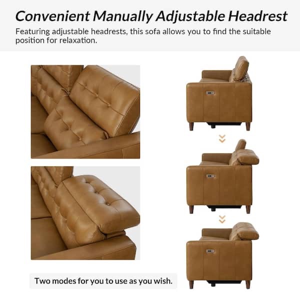 Condition photo showing New/Like New for jahwe camel 84.5 w mid-century modern vegan leather rectangle square arm oversized power sectional sofa, overall dimensions 84.5 w x 19.5 h x 38.5 d, 3 boxes total
