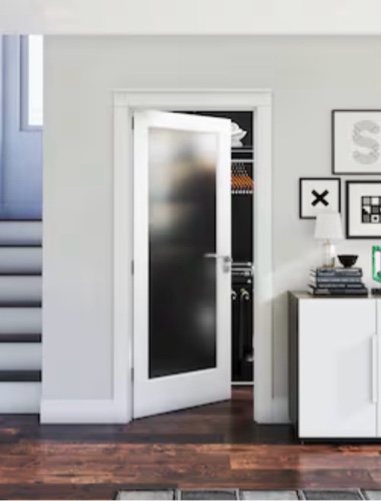 eightdoors 36-in x 80-in white finished 1-panel frosted glass smooth solid core prefinished pine interior slab door