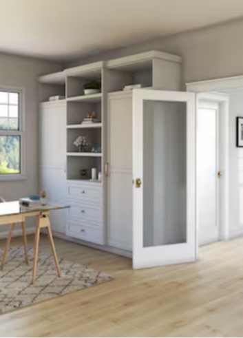 Condition photo showing New/Like New for eightdoors 36-in x 80-in white finished 1-panel frosted glass smooth solid core prefinished pine interior slab door