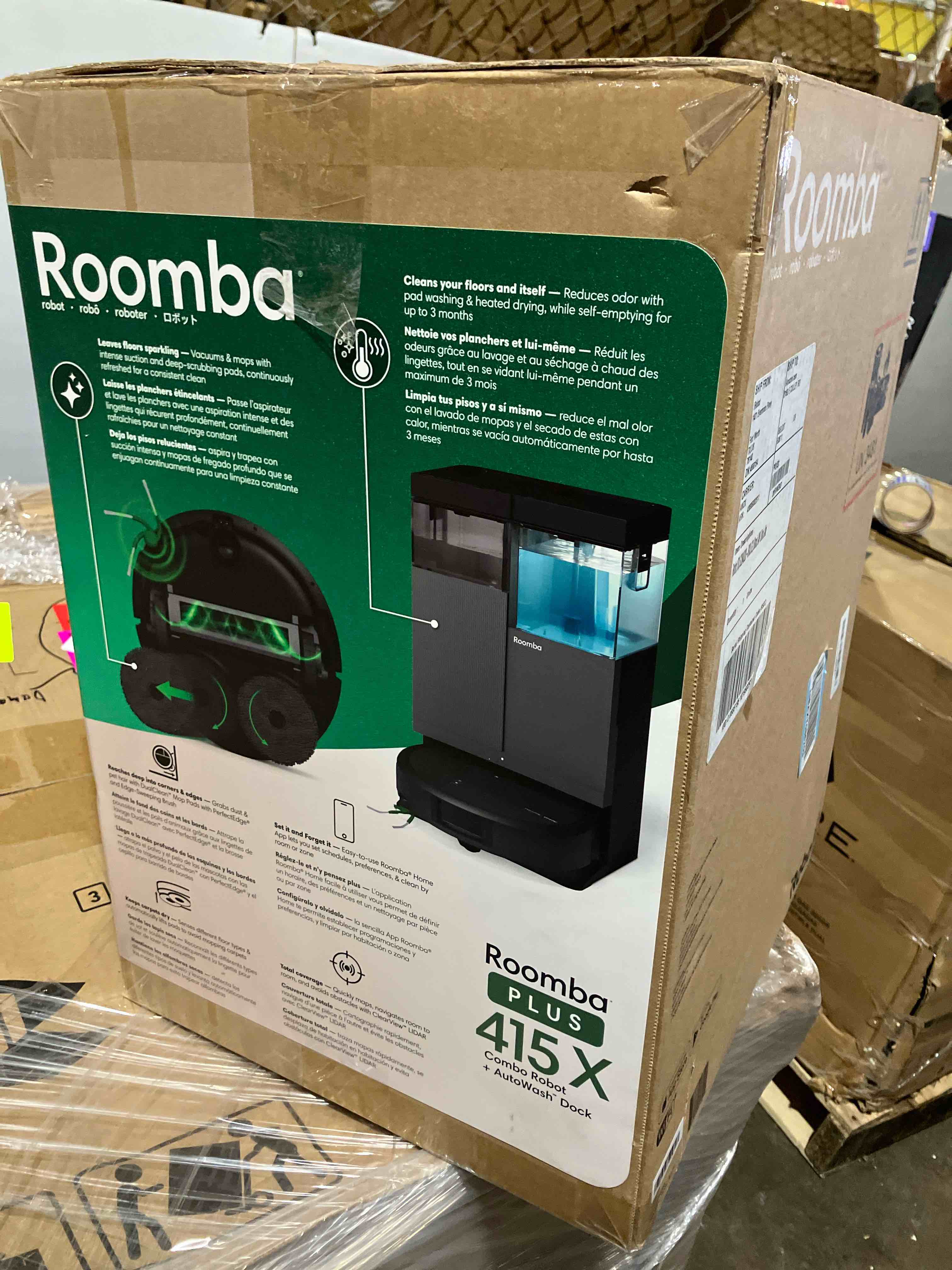 Condition photo showing New/Like New for irobot roomba 415x robot vacuum & mop combo, 2.3x suction, 90 days self-emptying, multifunction dock self-cleaning & hot dry, smart obstacle avoidance, lifting spinning mops, ideal for pet hair