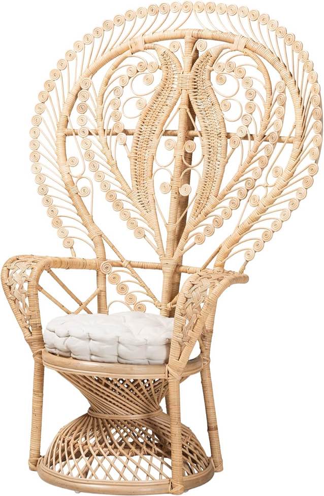 Condition photo showing New/Like New for 2 modern bohemian natural rattan peacock chairs 43.30" w x 32.30" d x 58.30" h