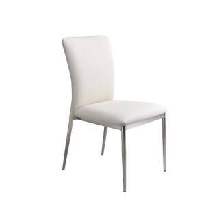 Condition photo showing New/Like New for white leatherette modern armless upholstery dining chair with brushed chrome frame, set of 2. product depth (in.) 22.64 in product height (in.) 34.65 in product width (in.) 18.7 in