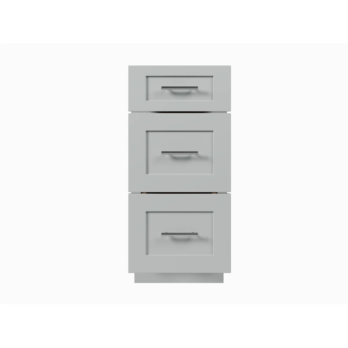 Condition photo showing New/Like New for disar 20in 3 drawer frost grey bathroom vanity base drawer with chrome handles. 