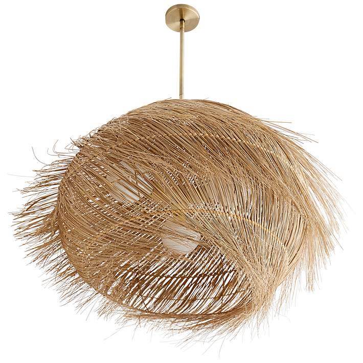 Condition photo showing New/Like New for ashburn pendant- 28.5" natural buri, antique brass 28.5 x 24