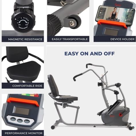 Condition photo showing New/Like New for performance interactive series recumbent elliptical exercise bike 48 (h) x 29 (w) x 63 (d)