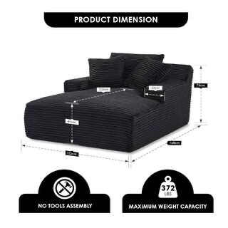 Condition photo showing New/Like New for crafted 48” wide straight arm corduroy modern foam rectangle sofa in black, overall dimensions 66.1"d x 48"w x 28.4"h