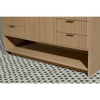 Condition photo showing New/Like New for san diego 60inch bathroom vanity in oak gray with white quartz countertop and a white basin, gold hardware, overall dimensions 60w x 22d x 34.5h