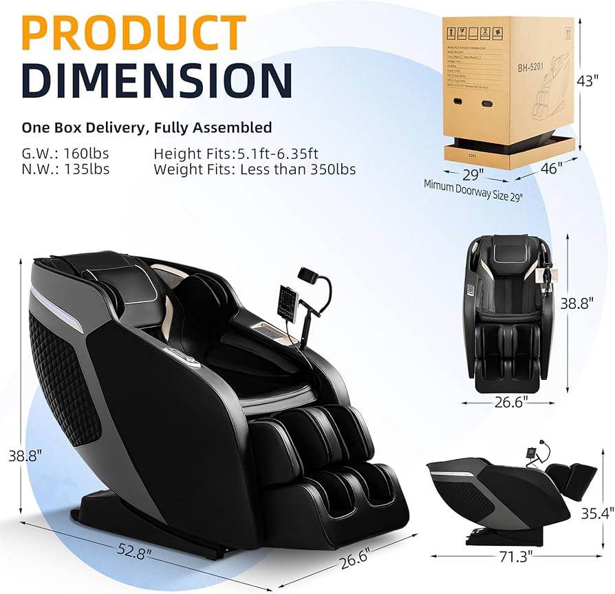 Condition photo showing New/Like New for upgraded 4d massage chair full body, zero gravity sl-track massage chair with bluetooth player and 18 modes 52.8d x 26.6w x 38.8h