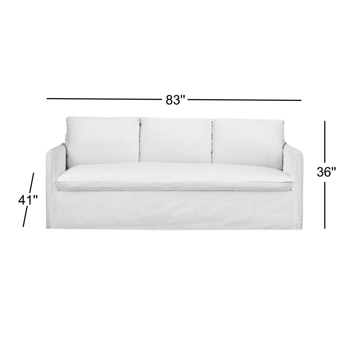 Condition photo showing New/Like New for bellatrix 83'' slipcovered sofa in bayou spray (may need lite cleaning) 36'' h x 83'' w x 41'' d