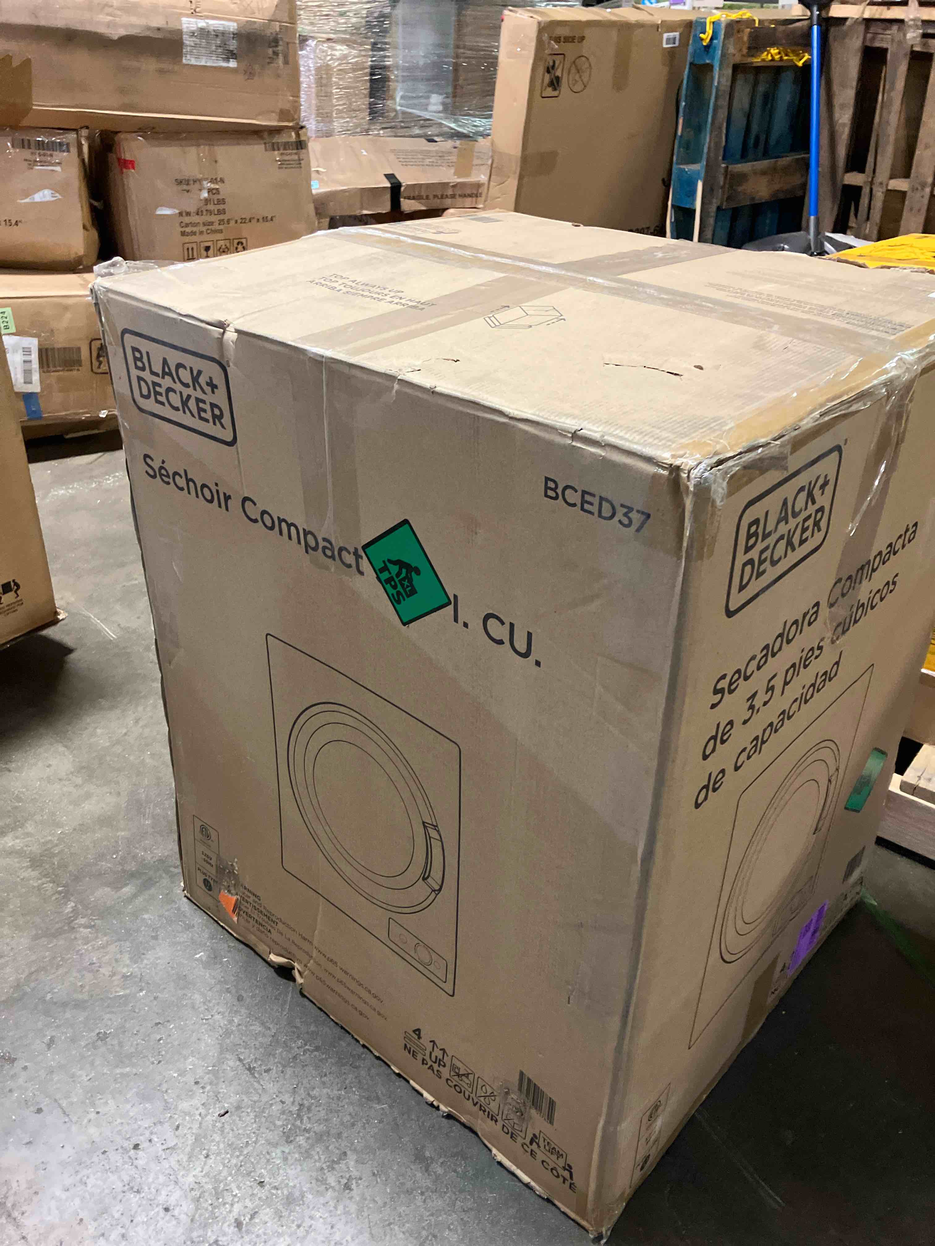 Condition photo showing New/Like New for black+decker bced37 compact dryer for standard wall outlet, small, 4 modes, load volume 13.2 lbs., white