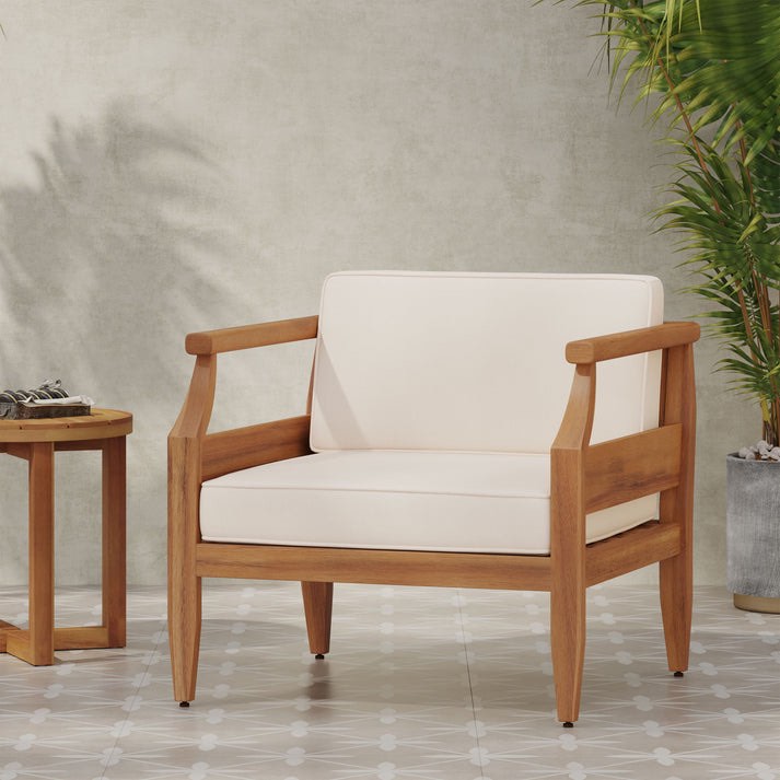 Condition photo showing New/Like New for 30inch aston club chair in cream with acacia wood