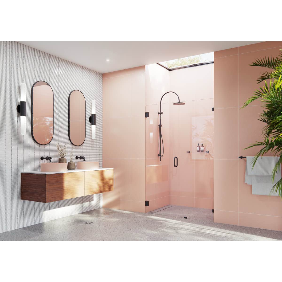 Condition photo showing New/Like New for illume 45.75 in. x 78 in. fully frameless wall hinge shower door gw-wh-45-75-mb