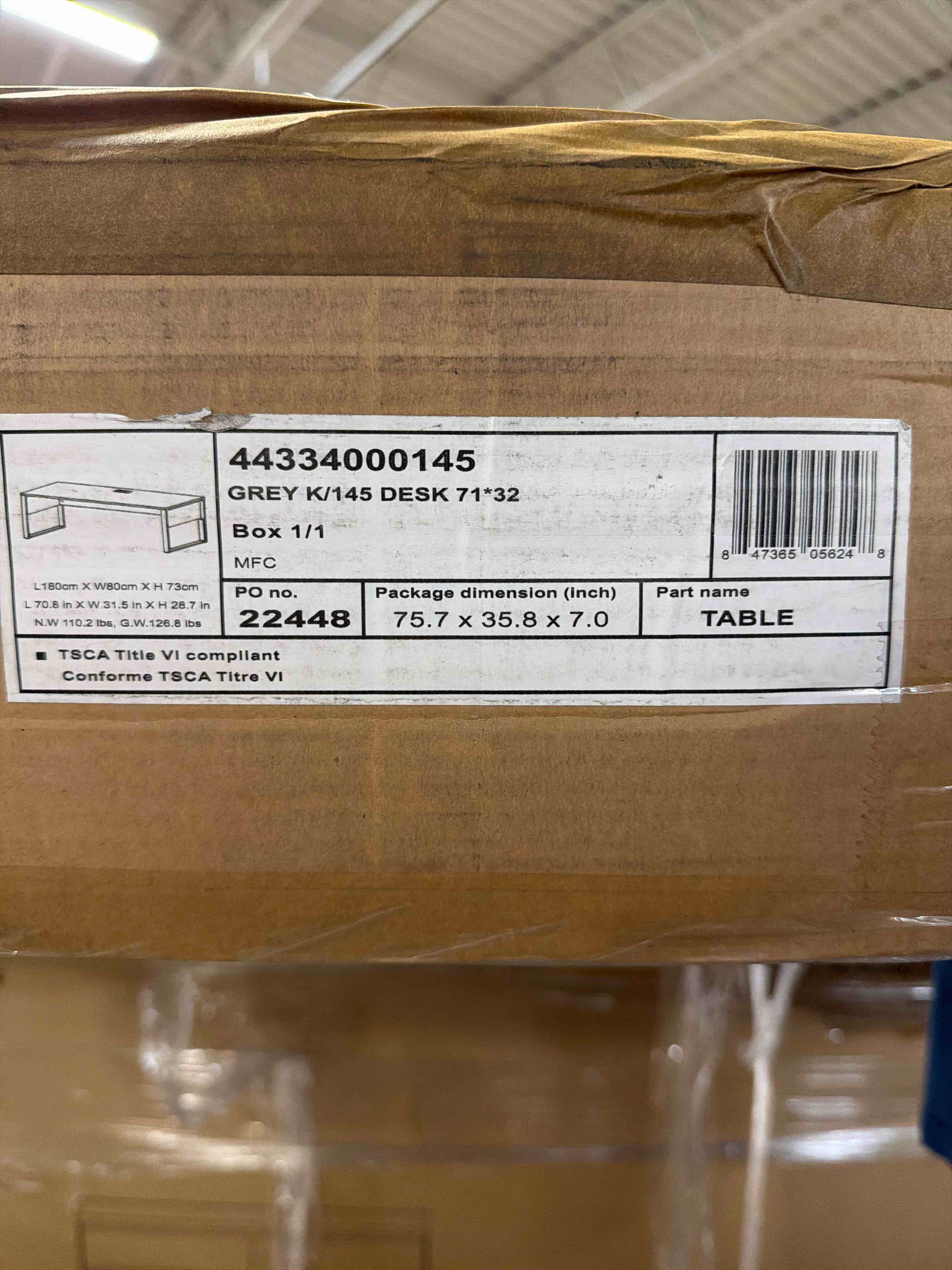 Condition photo showing New/Like New for unique furniture contemporary rectangular desk 71 x 32, item is new in box