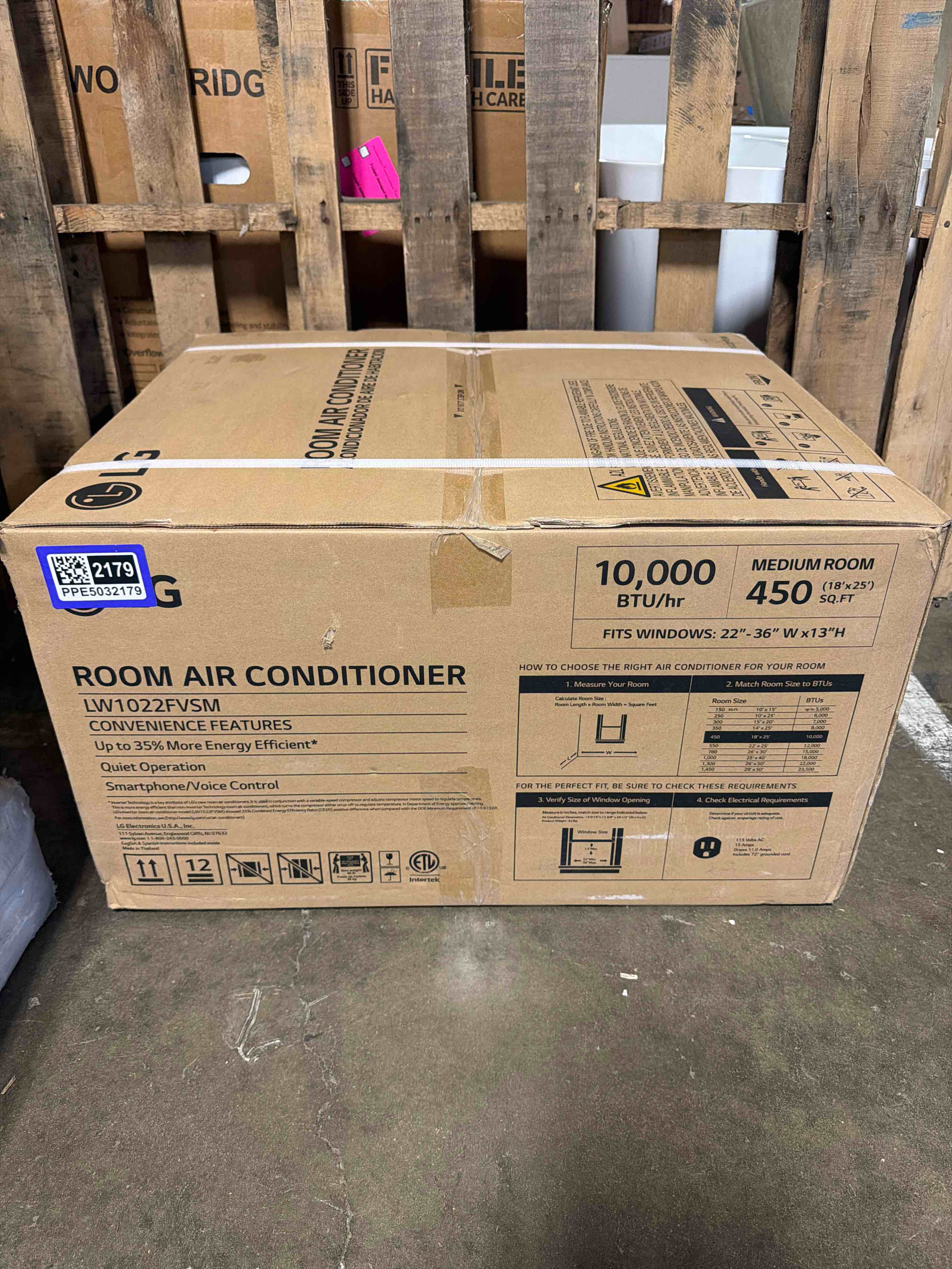Condition photo showing New/Like New for white lg 10000 btu window air conditioner [2023 new] dual inverter remote wifi enabled app ultra-quiet washable filter cools 450 sq.ft ac unit, item is brand new in box