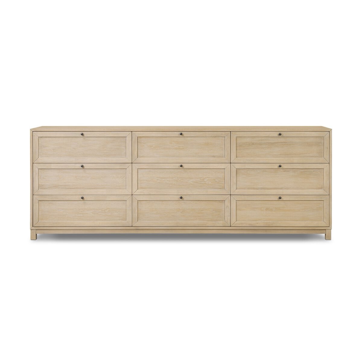 Condition photo showing New/Like New for millie 9 drawer dresser - light bleach oak veneer (new in box) 88"w x 17"d x 33"h