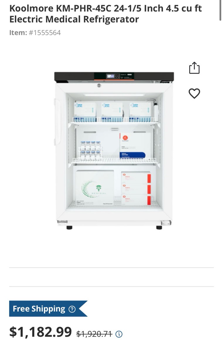 Condition photo showing New/Like New for koolmore km-phr-45c 24-1/5 inch 4.5 cu ft electric medical refrigerator