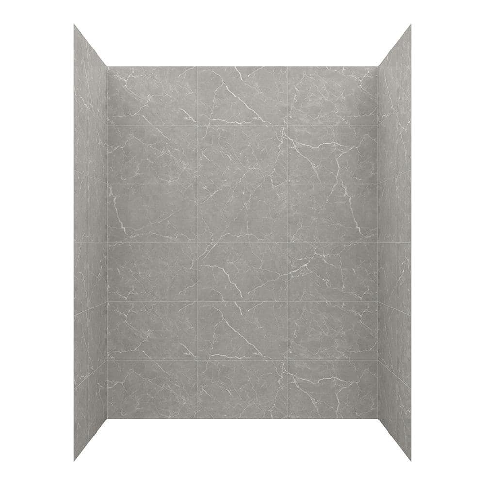 Condition photo showing New/Like New for jetcoat 60 in. w x 78 in. h x 36 in. d 5-piece glue up composite alcove shower surround in polished grey marble