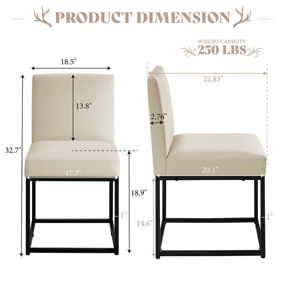 Condition photo showing New/Like New for set of 6 amerlife dcd001 armless beige linen dining chairs with black metal frame. 32.7'' h x 18.5'' w x 23'' d