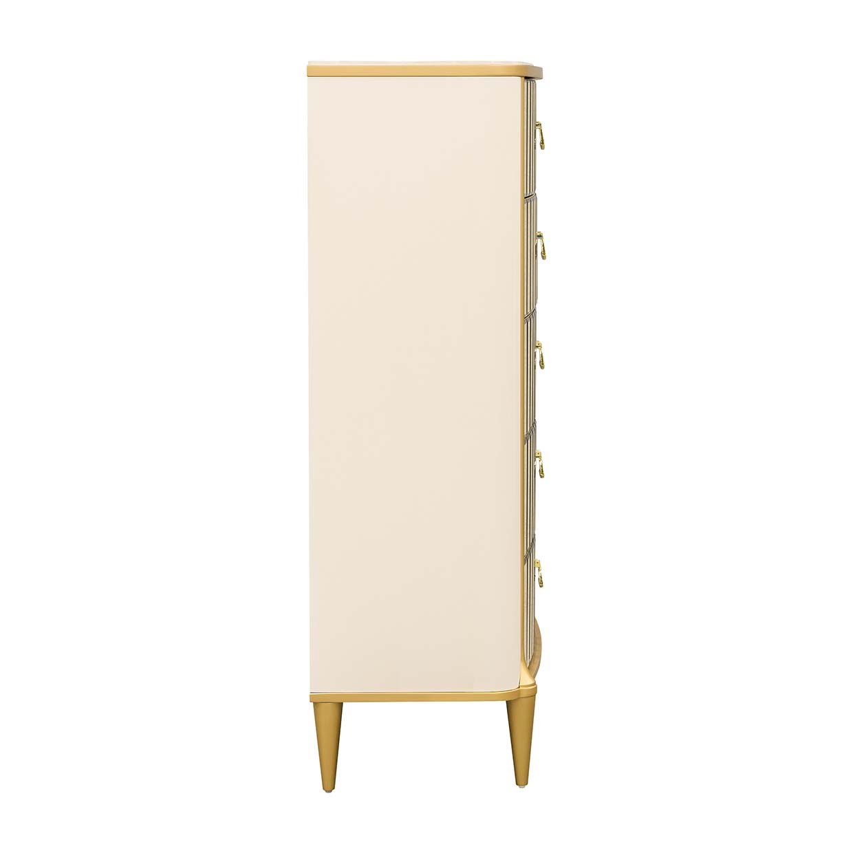 Condition photo showing New/Like New for scotts square light champagne 44 w x 18 d x 54 h 5-drawer chest