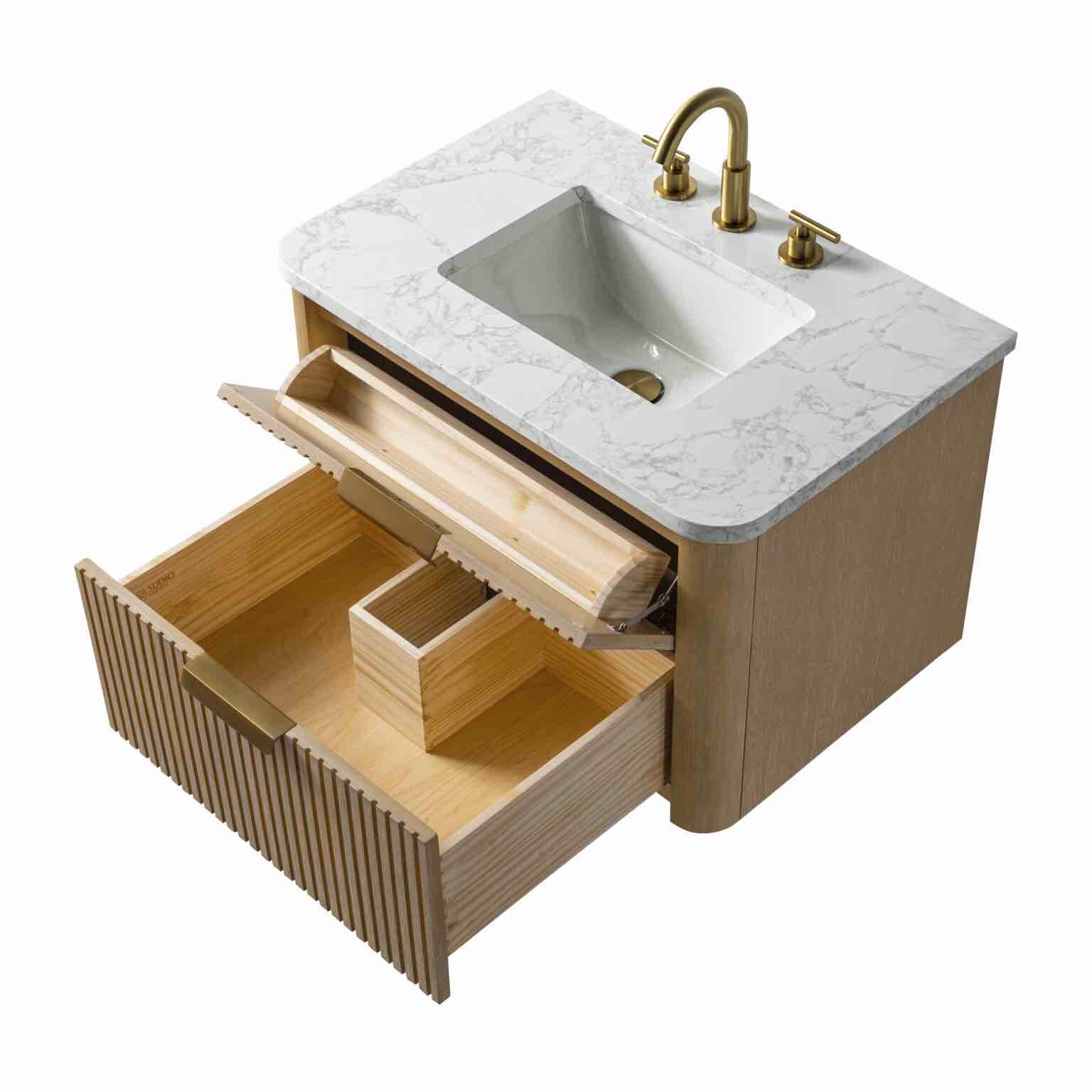 Condition photo showing New/Like New for warren 30? classic oak vanity with arabescato top