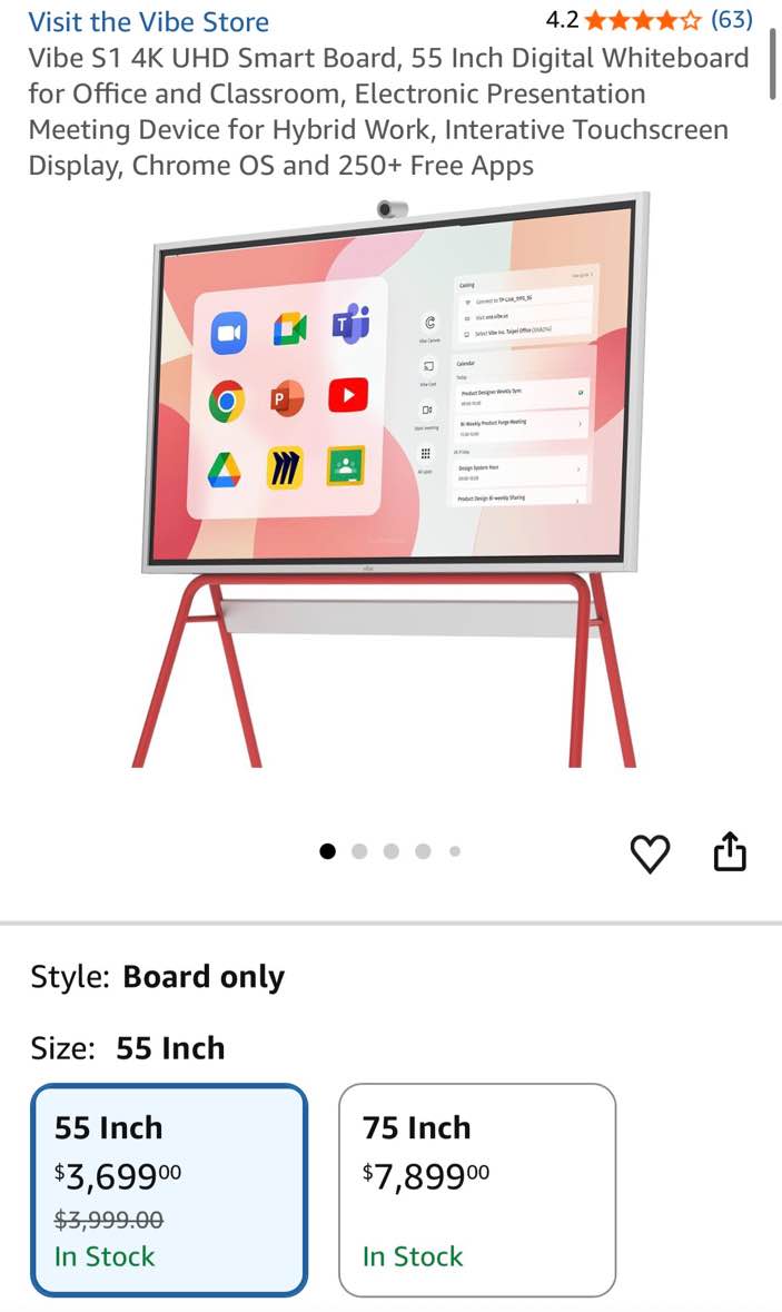 Condition photo showing New/Like New for vibe s1 4k uhd smart board, 55 inch digital whiteboard (new in box) 