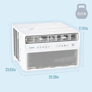Condition photo showing New/Like New for 18,000 btu (doe) 230-volt window mounted inverter air conditioner cools 1,000 sq. ft. with remote control in white (new in box) h 17.910 in, w 25.390 in, d 23.620 in