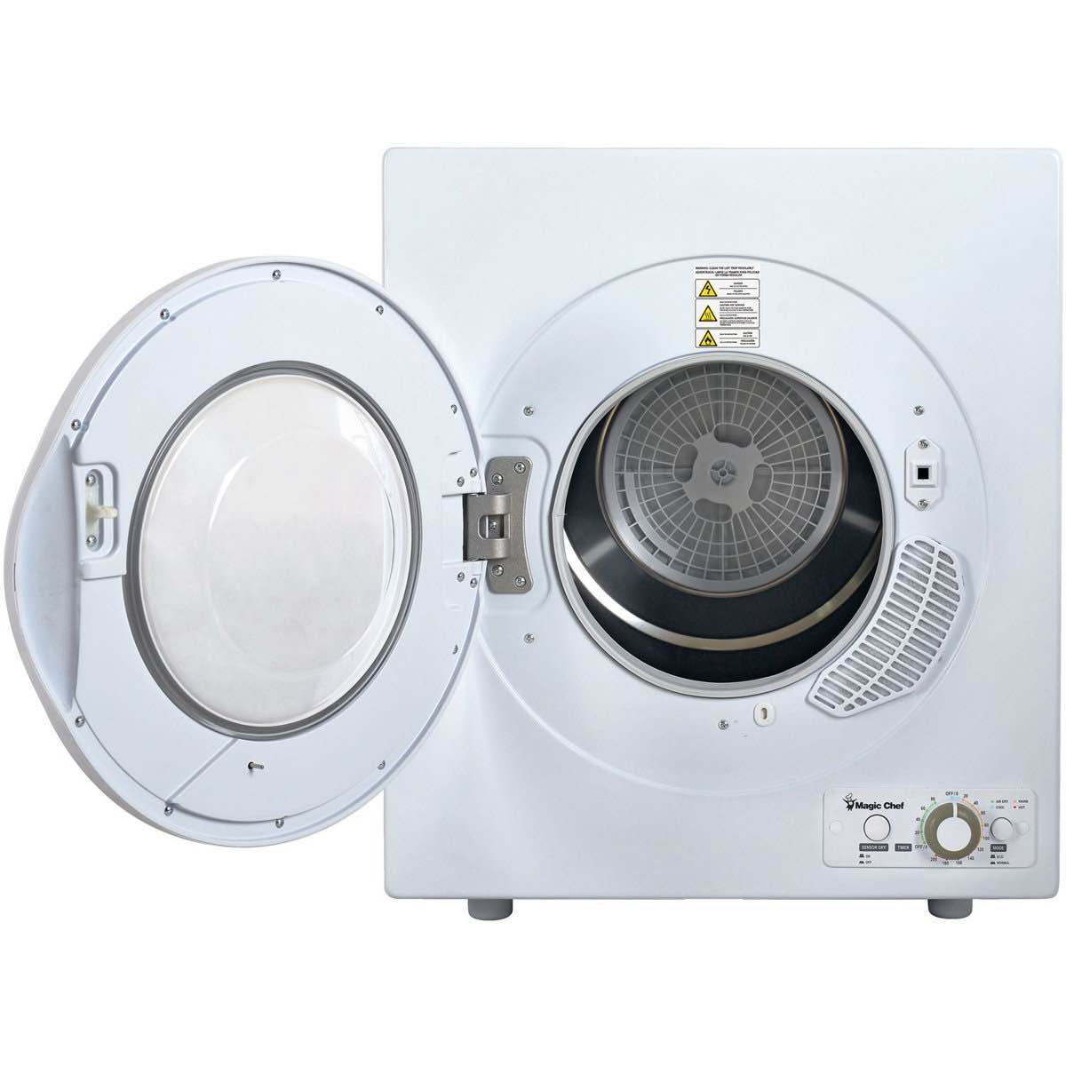 Condition photo showing New/Like New for magic chef 2.6-cu. ft. compact electric dryer in white (new in box) 25.6'' h x 17.1'' w x 23.6'' d