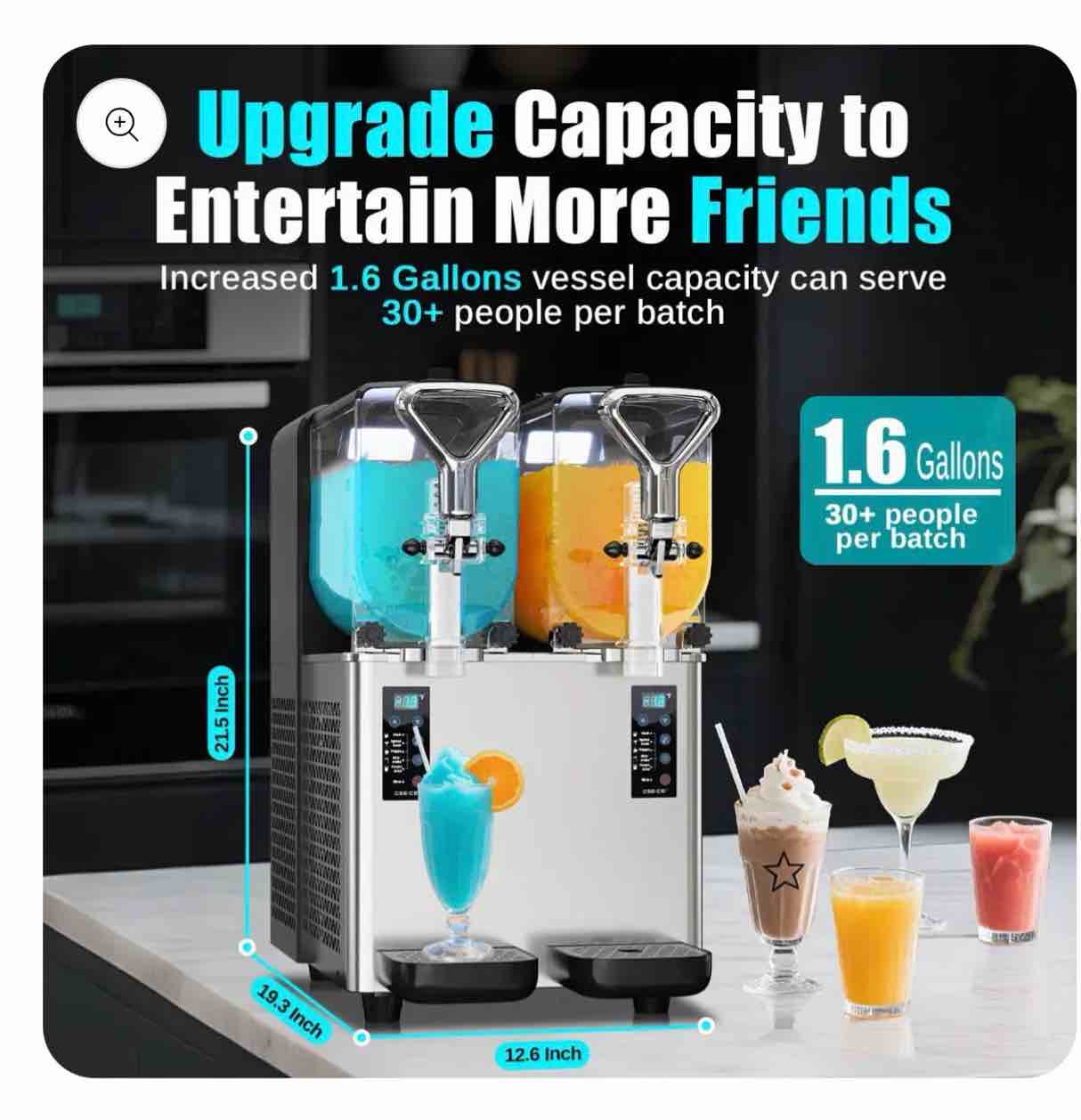 Condition photo showing New/Like New for gseice double cylinder ice-free smoothie/slushie machine, 500w high power, for homes, businesses, parties, led lighting, digital temperature display, 5 different modes(classic smoothie/spikedslush/coffee style smoothie/rich milkshake/fruit smoothie)