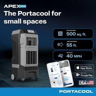 Condition photo showing New/Like New for 800 cfm, apex 500 - wi-fi portable evaporative cooler for 500 sq. ft. 5-speed (in box-verified) h 46 in, w 22 in, d 19.5 in